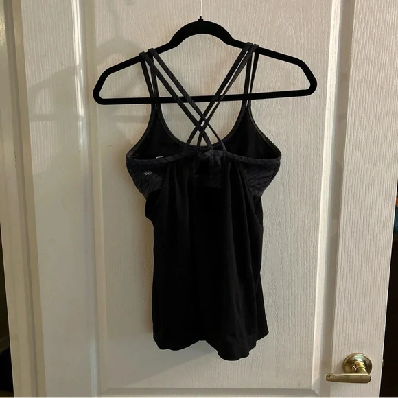 Athleta Small Tank Top Built In Bra Black Crossover Back Straps EUC - Picture 7 of 7
